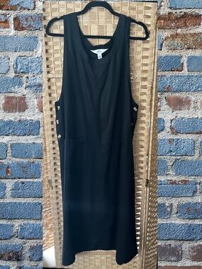 AKS Amy K Su Vintage Black Tencel Side Button Jumper Maxi Apron Dress XL